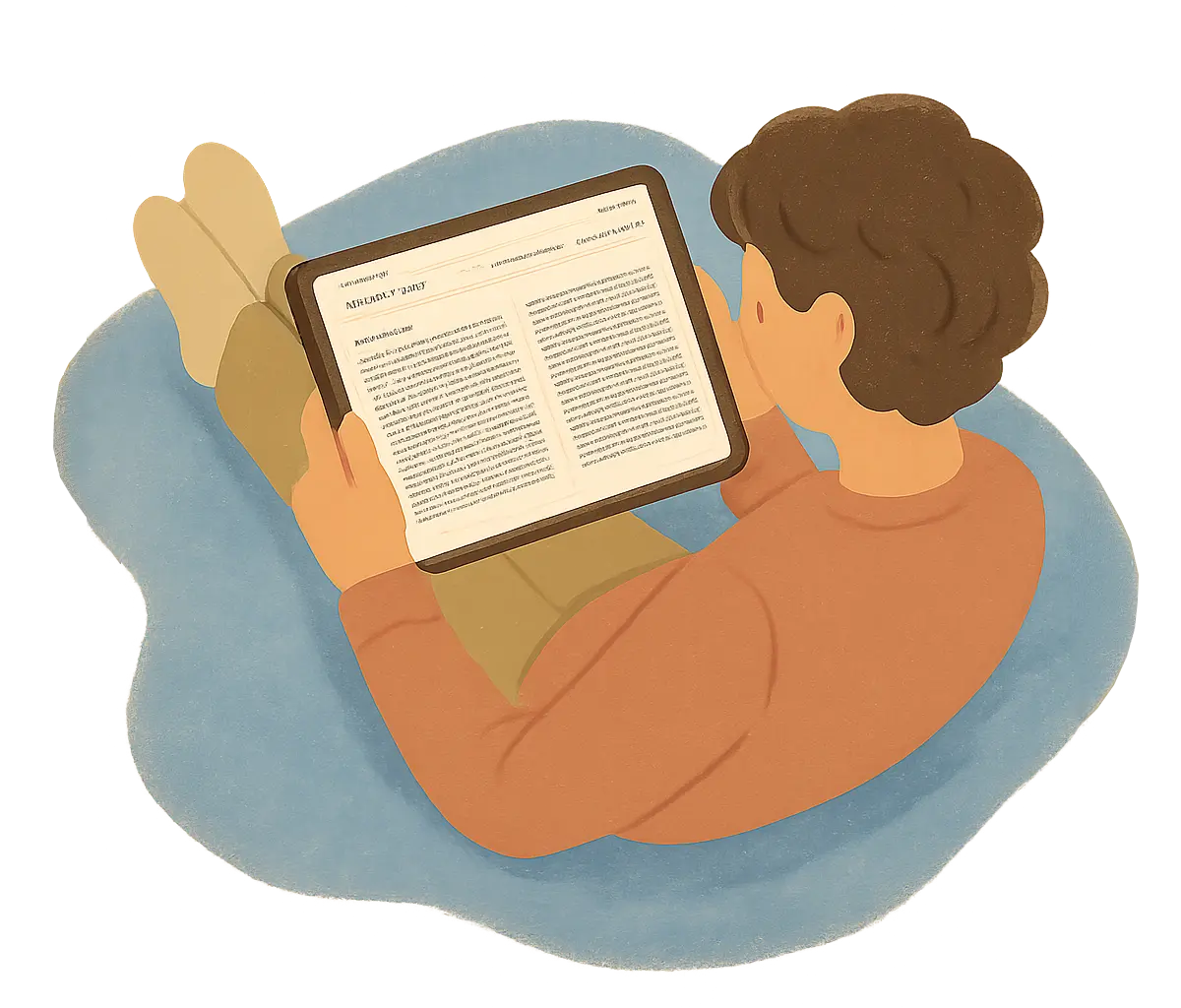 Illustration of a person reading a bilingual ebook